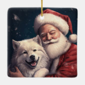 サンタクロースと秋田犬のクリスマス セラミックオーナメント (裏面)