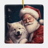 サンタクロースと秋田犬のクリスマス セラミックオーナメント (正面)