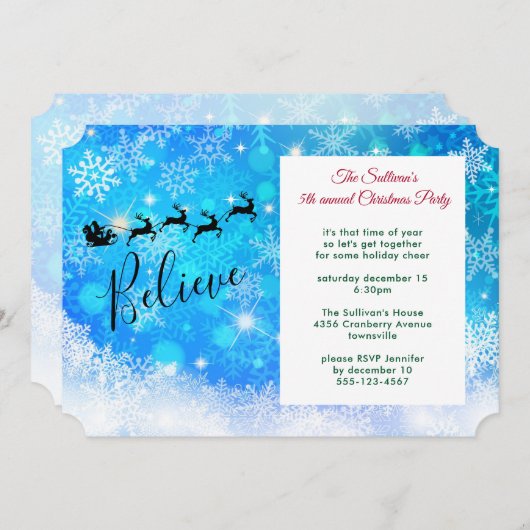 サンタクロースと空飛ぶトナカイのパーティ 招待状 (正面/裏面)