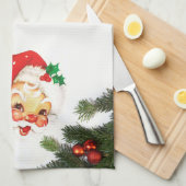 サンタクロースと緑のクリスマスキッチンタオル キッチンタオル (四つ折り)