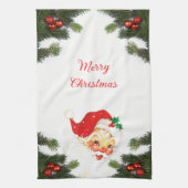 サンタクロースと緑のクリスマスキッチンタオル キッチンタオル (縦)