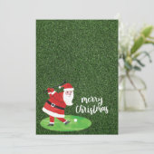 サンタクロースと緑の草の上のゴルフボールのクリスマス 招待状 (スタンド正面)