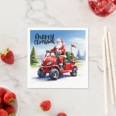 サンタクロースと赤いカートとゴルフメリークリスマス スタンダードカクテルナプキン (インサイチュ)