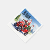 サンタクロースと赤いカートとゴルフメリークリスマス スタンダードカクテルナプキン (角)