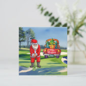 サンタクロースと赤い車の上にゴルフクリスマスツリー カード (スタンド正面)