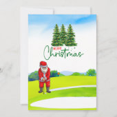 サンタクロースと赤い車の上にゴルフクリスマスツリー シーズンカード (正面)