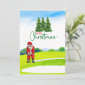 サンタクロースと赤い車の上にゴルフクリスマスツリー シーズンカード (スタンド正面)