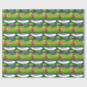 サンタクロースと赤い車の上にゴルフクリスマスツリー ラッピングペーパー (フラット)