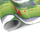 サンタクロースと赤い車の上にゴルフクリスマスツリー ラッピングペーパー (ロールコーナー)