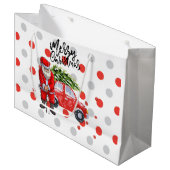 サンタクロースと赤い車の上にゴルフクリスマスツリー ラージペーパーバッグ (正面アングル)