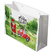サンタクロースと赤い車の上にゴルフクリスマスツリー ラージペーパーバッグ (正面アングル)