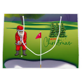 サンタクロースと赤い車の上にゴルフクリスマスツリー ラージペーパーバッグ