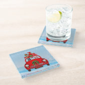 サンタクロースと車で黒いドイツの羊飼い犬 ガラスコースター (アングル)