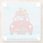 サンタクロースと車で黒いドイツの羊飼い犬 ガラスコースター (裏面)