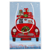 サンタクロースと車で黒いドイツの羊飼い犬 ミディアムペーパーバッグ (正面)