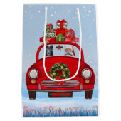 サンタクロースと車で黒いドイツの羊飼い犬 ミディアムペーパーバッグ (裏面)