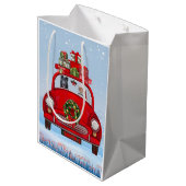サンタクロースと車で黒いドイツの羊飼い犬 ミディアムペーパーバッグ (裏面アングル)