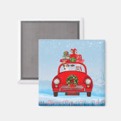 サンタクロースと車に乗ったジャック・ラッセル・ドッグ マグネット (正面/裏面)