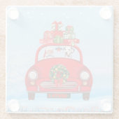 サンタクロースと車に乗ったダルマチア犬 ガラスコースター (裏面)