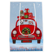 サンタクロースと車に乗ったダルマチア犬 ミディアムペーパーバッグ (裏面)