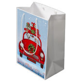サンタクロースと車に乗ったダルマチア犬 ミディアムペーパーバッグ (裏面アングル)