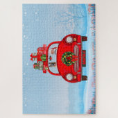 サンタクロースと車に乗ったドイツの羊飼い犬 ジグソーパズル (縦)