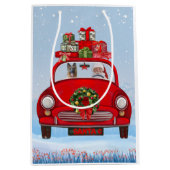 サンタクロースと車に乗ったドイツの羊飼い犬 ミディアムペーパーバッグ (正面)