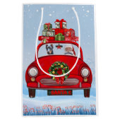 サンタクロースと車に乗ったドバーマンドッグ ミディアムペーパーバッグ (正面)