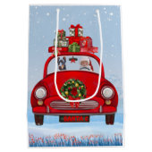 サンタクロースと車に乗ったドバーマンドッグ ミディアムペーパーバッグ (裏面)