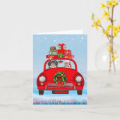 サンタクロースと車に乗ったハバニーズの犬 カード (黄色い花)