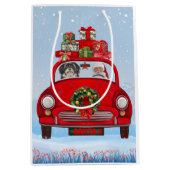 サンタクロースと車に乗ったハバニーズの犬 ミディアムペーパーバッグ (正面)