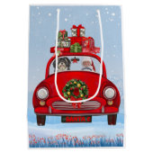 サンタクロースと車に乗ったハバニーズの犬 ミディアムペーパーバッグ (裏面)