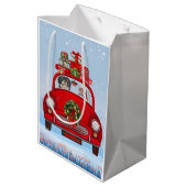サンタクロースと車に乗ったハバニーズの犬 ミディアムペーパーバッグ (裏面アングル)