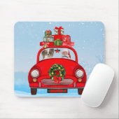 サンタクロースと車に乗ったパピロン犬 マウスパッド (マウス)