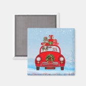 サンタクロースと車に乗ったパピロン犬 マグネット (正面/裏面)