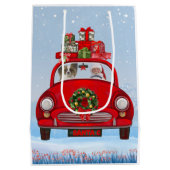 サンタクロースと車に乗ったパピロン犬 ミディアムペーパーバッグ (裏面)