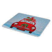 サンタクロースと車に乗ったブルテリア犬 カッティングボード (角)