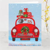 サンタクロースと車に乗ったワイマランアドッグ カード (黄色い花)