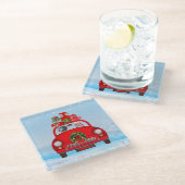 サンタクロースと車に乗ったワイマランアドッグ ガラスコースター (アングル)