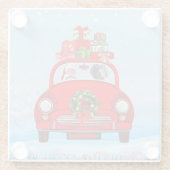 サンタクロースと車に乗ったワイマランアドッグ ガラスコースター (裏面)