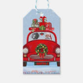 サンタクロースと車に乗ったワイマランアドッグ ギフトタグ (正面)