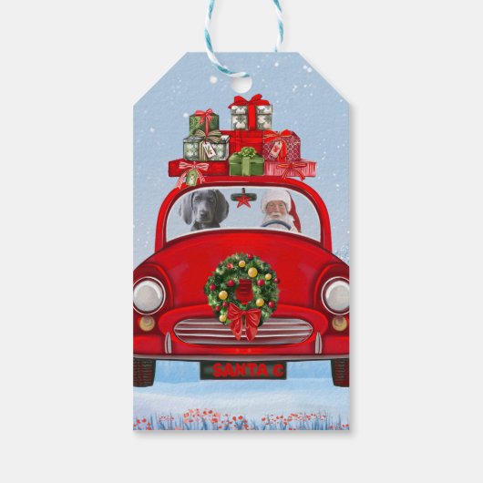 サンタクロースと車に乗ったワイマランアドッグ ギフトタグ (裏面)