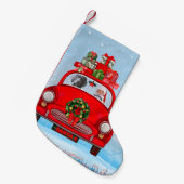 サンタクロースと車に乗ったワイマランアドッグ スモールクリスマスストッキング (正面 (吊り時))