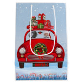 サンタクロースと車に乗ったワイマランアドッグ ミディアムペーパーバッグ (裏面)