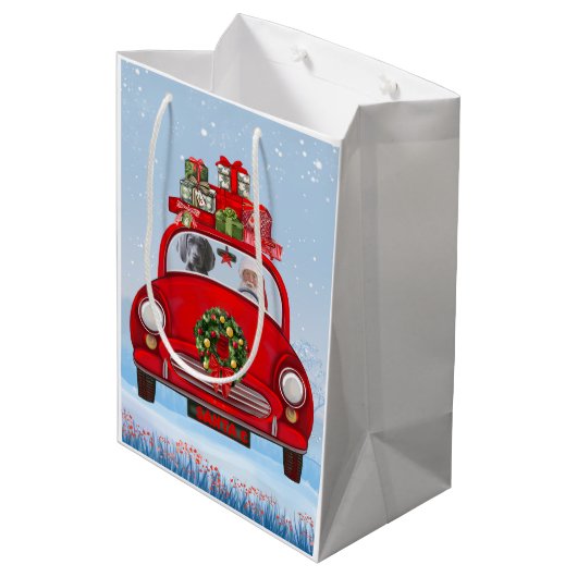 サンタクロースと車に乗ったワイマランアドッグ ミディアムペーパーバッグ (裏面アングル)