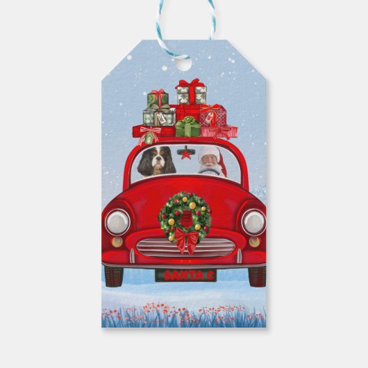 サンタクロースと車に乗った騎馬王の犬 ギフトタグ (裏面)