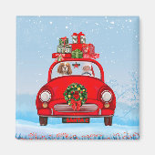 サンタクロースと車に乗った騎馬王の犬 マグネット (正面)