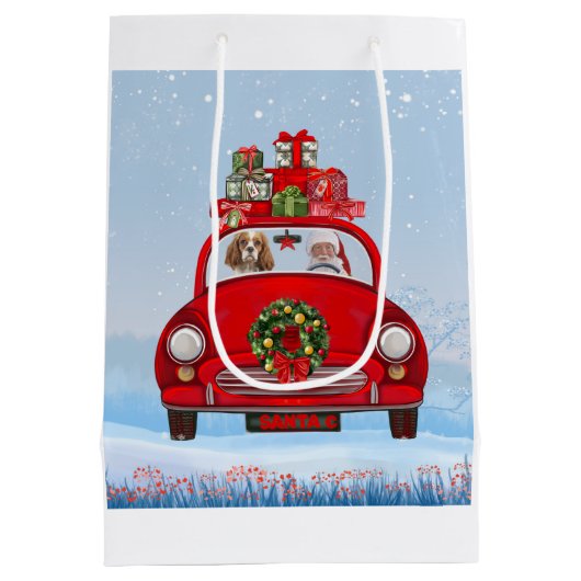 サンタクロースと車に乗った騎馬王の犬 ミディアムペーパーバッグ (裏面)