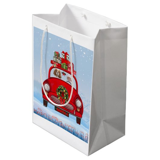 サンタクロースと車に乗った騎馬王の犬 ミディアムペーパーバッグ (裏面アングル)