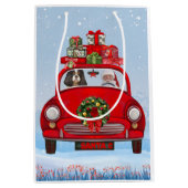 サンタクロースと車に乗った騎馬王の犬 ミディアムペーパーバッグ (正面)